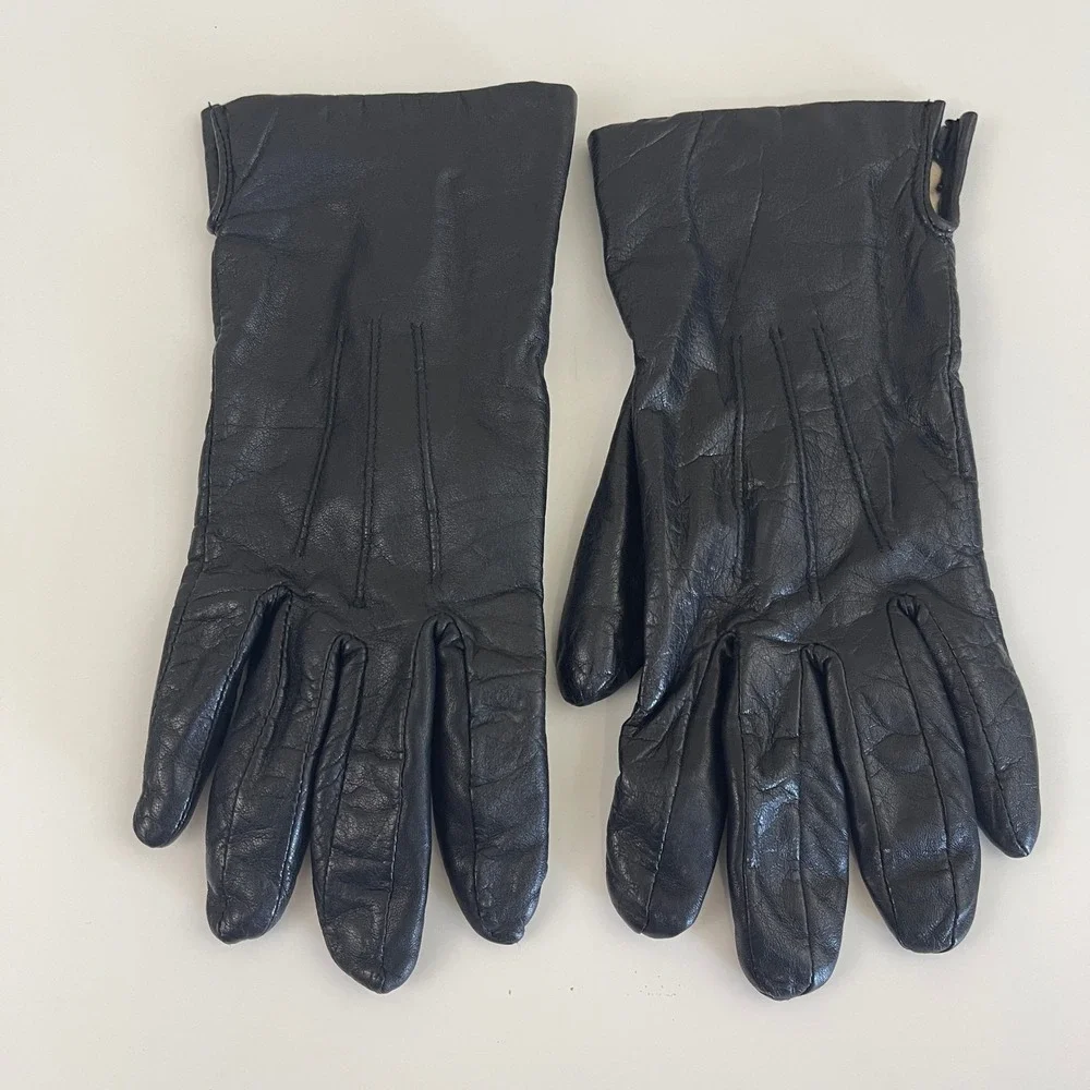 Lands End Leather Gloves Womens L Black Thinsulate Thermal Classic Quiet Luxury